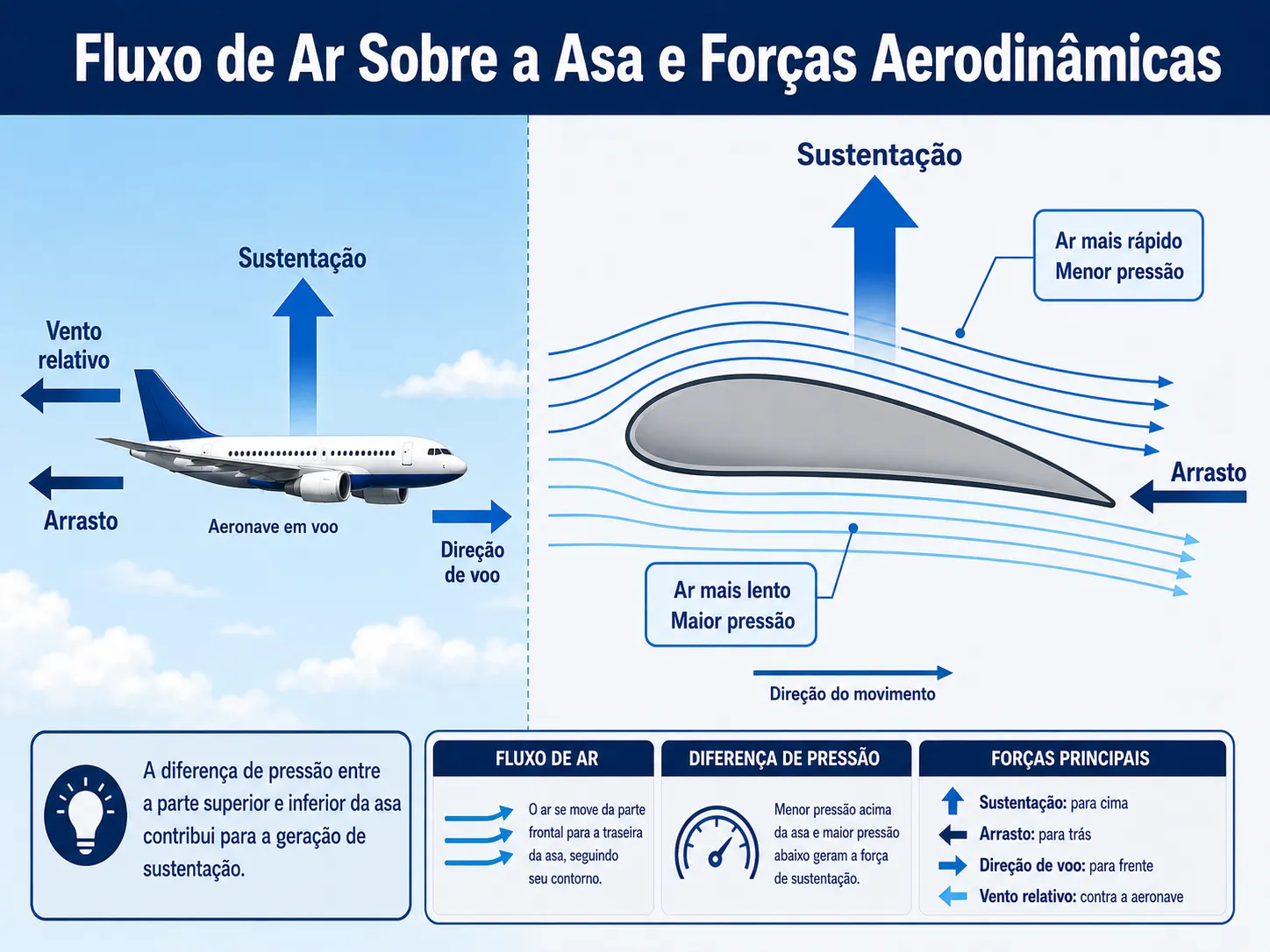 Resumo didático sobre aerofólios em aeronaves
