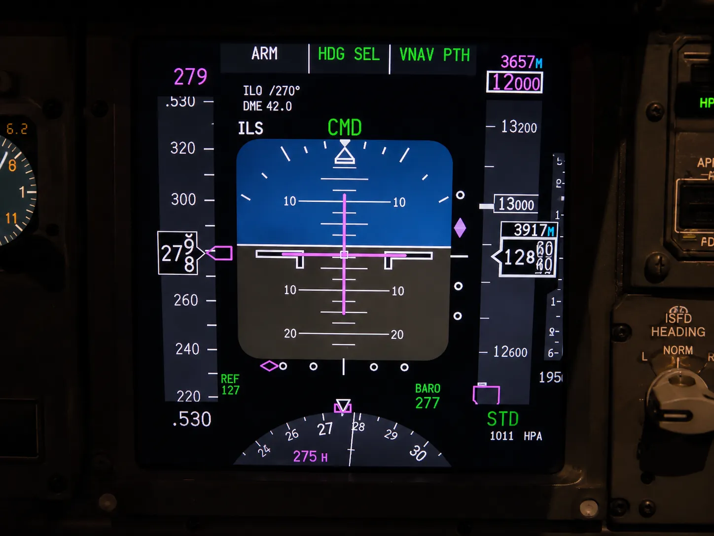 Display principal de voo com indicação do Flight Director