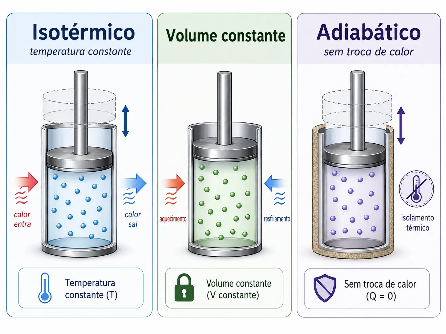 Processos termodinâmicos isotérmico volume constante e adiabático