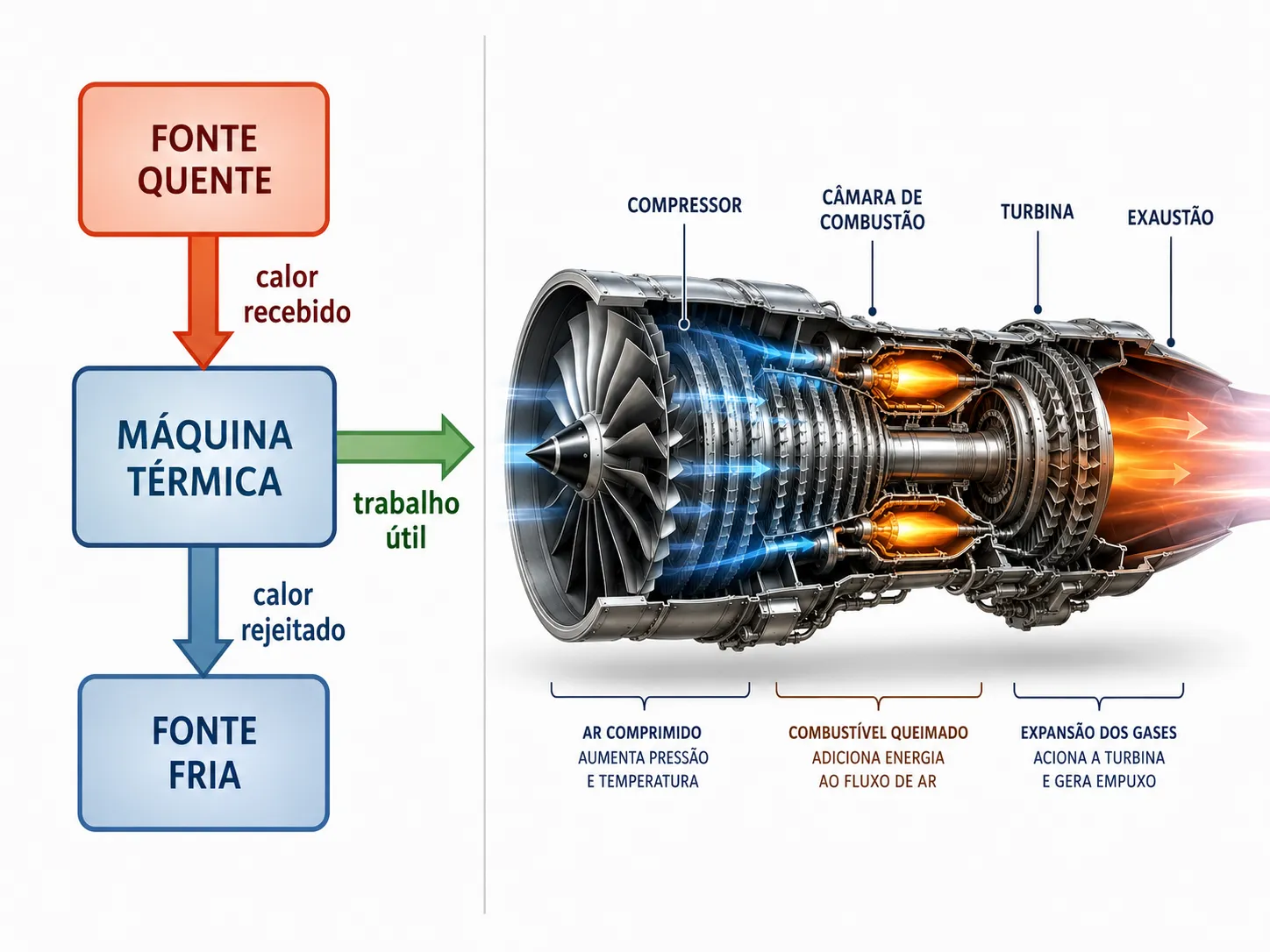 Máquina térmica e motor aeronáutico