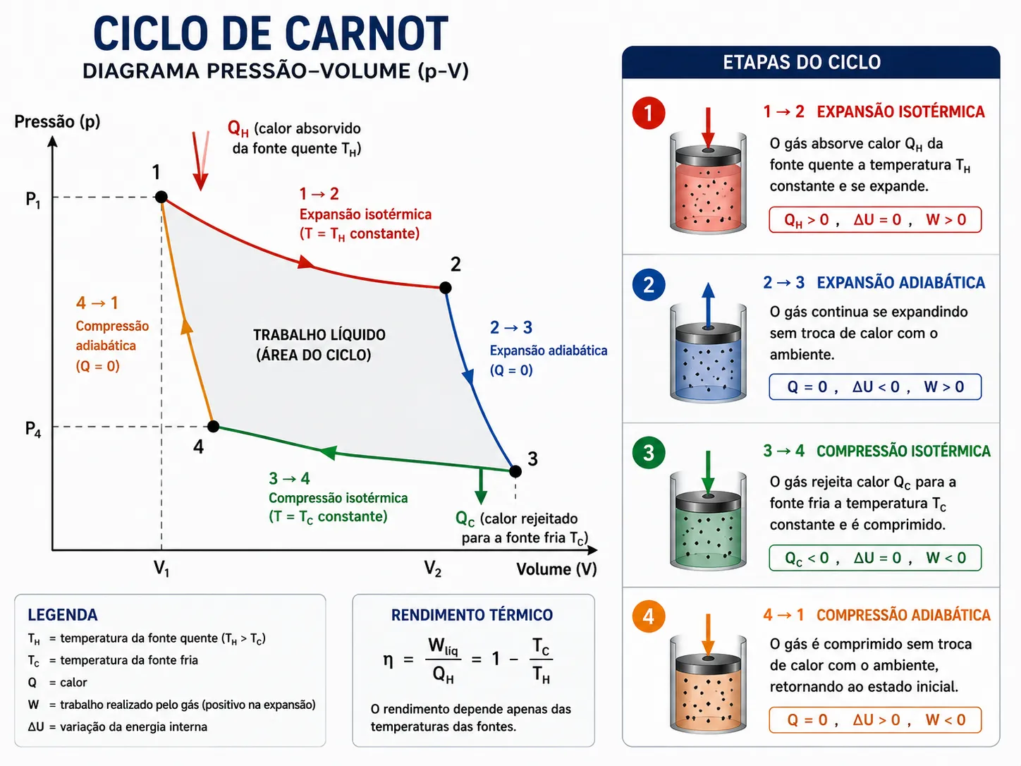 Ciclo de Carnot em diagrama pressão volume