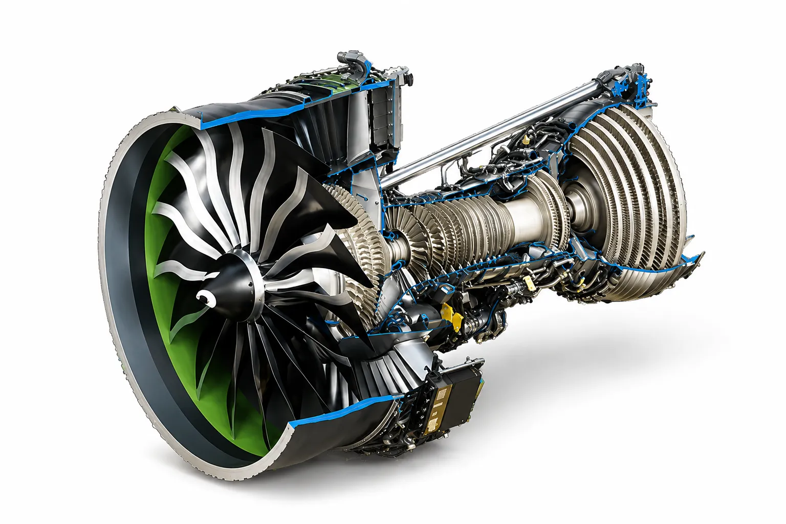 Motor GE9X da GE Aerospace em fundo branco