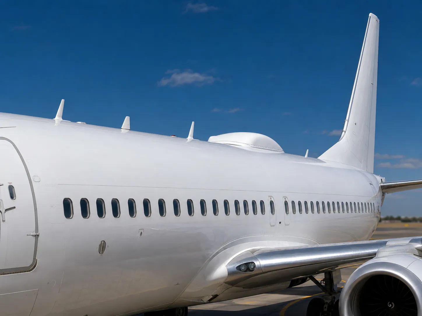 Antenas de comunicação instaladas na fuselagem de uma aeronave comercial