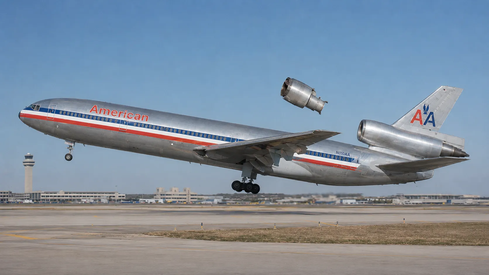 Representação do American Airlines Flight 191 durante a decolagem