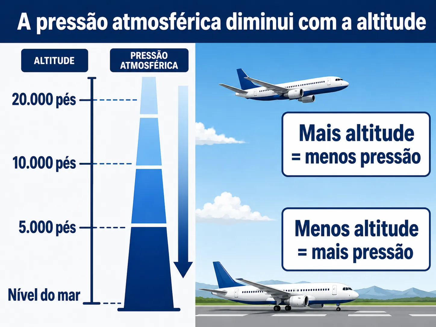 Pressão atmosférica diminuindo com a altitude