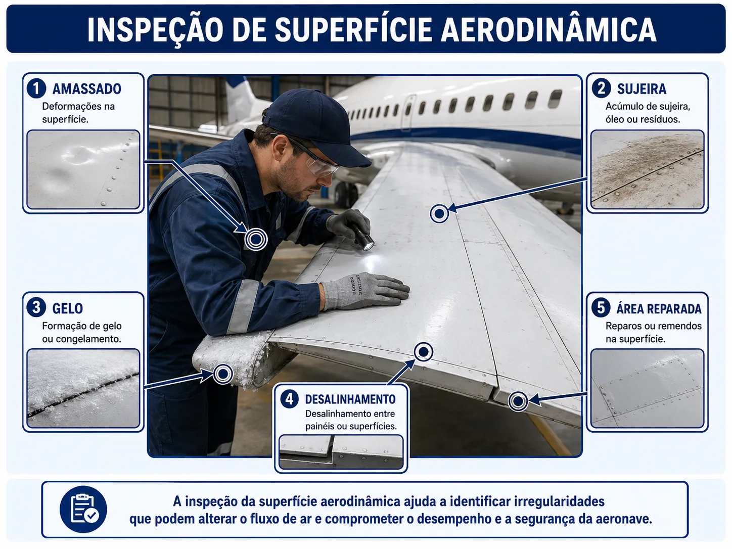 Inspeção de superfície aerodinâmica de aeronave